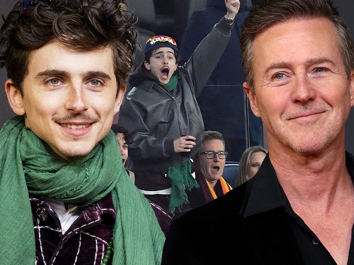 Timothée Chalamet and Edward Norton Cheer at Soccer Recreation in Italy
