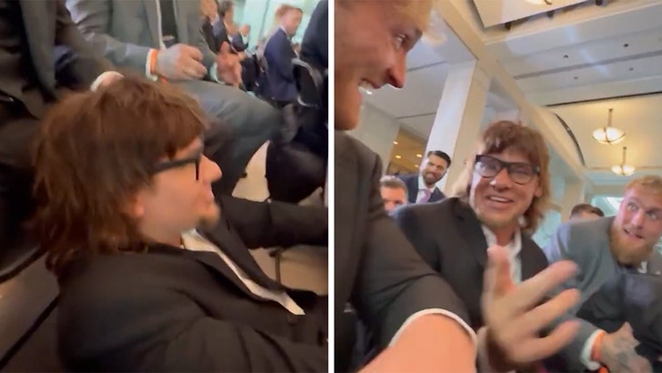 Theo Von Falls Into Logan Paul’s Lap After Chair Breaks at Inauguration