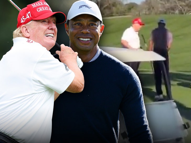 Donald Trump and Tiger Woods Golf Collectively Earlier than Trump Attends Tremendous Bowl