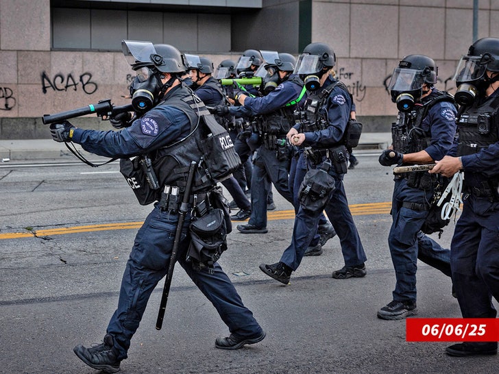 Lots of of Protesters and Police Conflict Over Immigration Points in L.A.