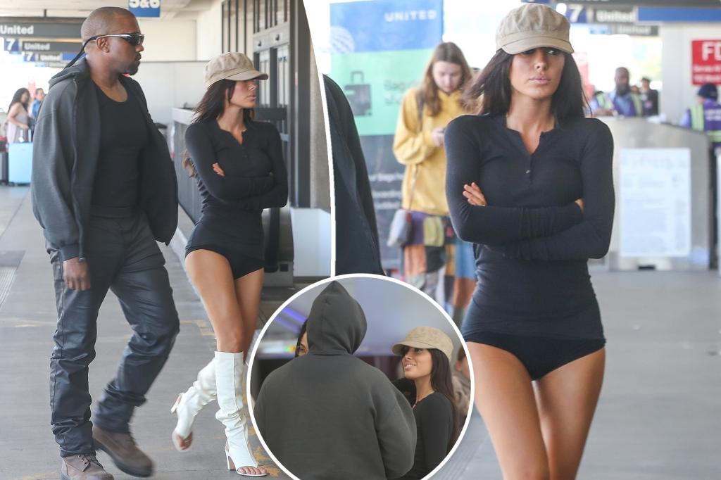 Bianca Censori wears underwear and thong boots at LAX with Kanye West
